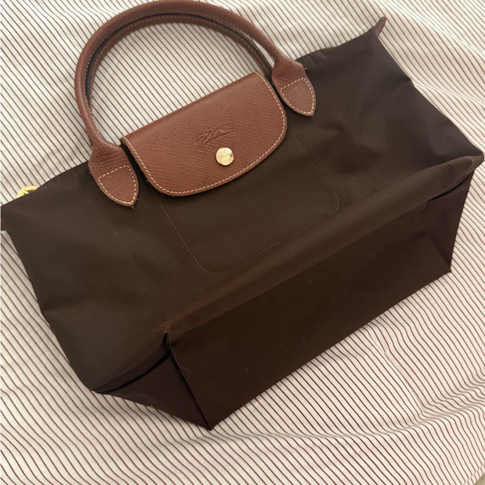 Longchamp Chocolate Brown Tote with Leather Trim